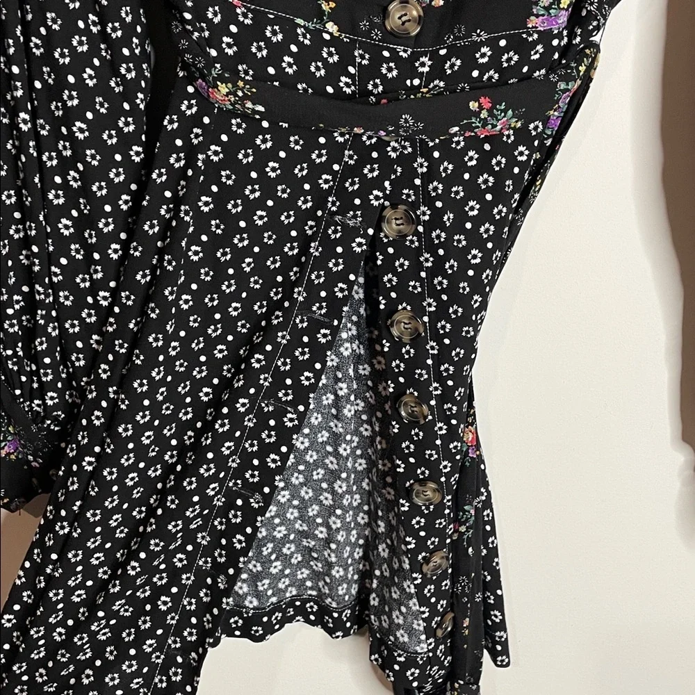Free People | Women’s Wonderland Black Floral Long Sleeve Dress Size Small - Picture 5 of 8